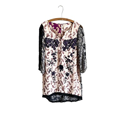 #ad Anthropologie Odd Molly Silk Paisley Embroidered Lace Boho Dress Size L $50.00