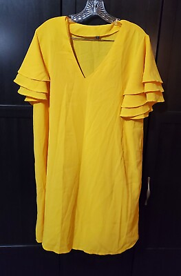 Unbranded Dress Womens Size XL Yellow Shift Short Ruffle Flutter Sleeve $14.99