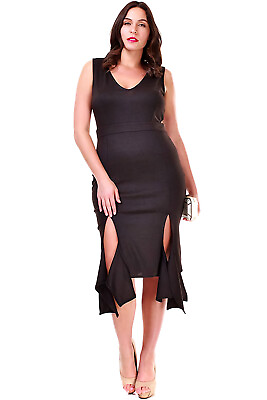#ad Plus Size Cocktail Dress Black Sleeveless Salsa Tango Jazz Dance Party V Neck 2X $19.99