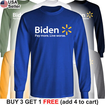 Biden Walmart Parody Long T Shirt US Political FJB Trump 2024 Let#x27;s Go Brandon $9.86