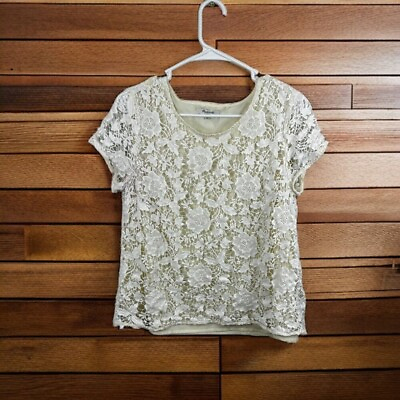 #ad #ad Madewell Women#x27;s Medium Meadow Lace Boho Short Sleeve Cotton Lined Blouse Top $25.00