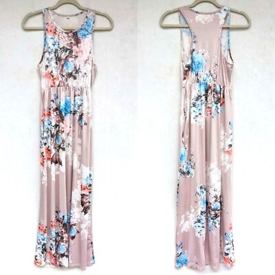 #ad Women#x27;s taupe floral racerback maxi dress $18.95