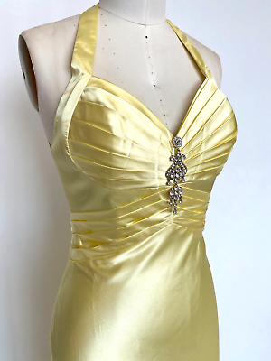 #ad Yellow Prom Dress Size 6 Charmeuse Evening Gown Long Dress Beaded Dress Sz 6 $129.92
