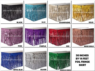 #ad Metallic Foil FRINGE Table SKIRT 30quot; X 14#x27; Party Decoration Choose Color $5.95