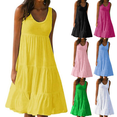 #ad Sleeveless Tank Dress Midi Dress Sundress Women Summer Loose Beach Boho Dresses C $15.19