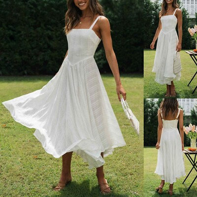 #ad Fashionable Bohemian Style White Beach Dress Women#x27;s Spaghetti Strap Dress C $50.78