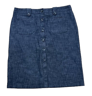 #ad NEXT Skirt Size 16 Blue Button Front Pencil Straight Cotton Blend VGC GBP 9.00