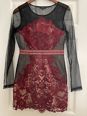 Cocktail Women Dress. Size L. Black With Red Ornaments. Lined $75.00