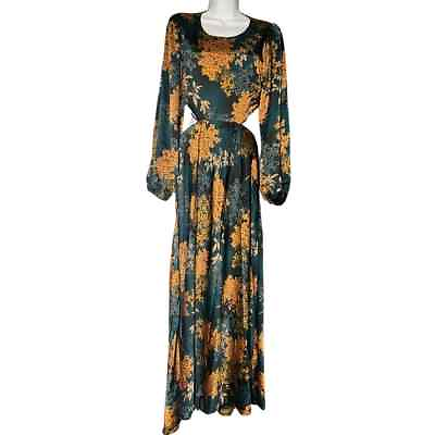 #ad ASTR The Label Floral Tie Back Cut Out Long Dress Green Rust Floral Medium $58.50