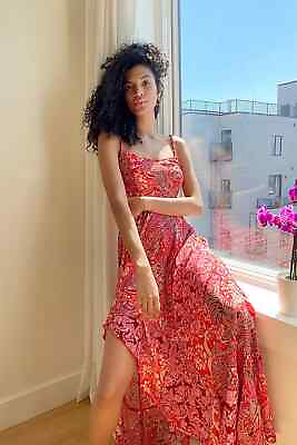 #ad Free People Intimately Small Forever Yours Smocked Slip Red Floral Maxi Dress $99.95