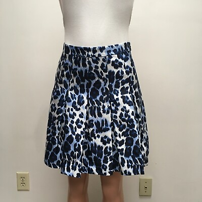 #ad Diane Von Furstenberg Womens Blue Leopard Animal Print Pleated Side Zip Skirt 4 $23.96