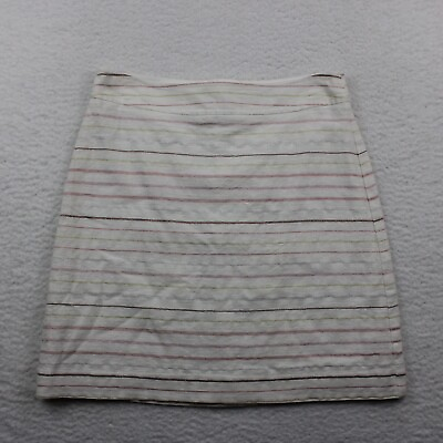 #ad LOFT Linen Blend Back Zip Pencil Skirt Petite 4P Metallic Pastel Striped $19.98