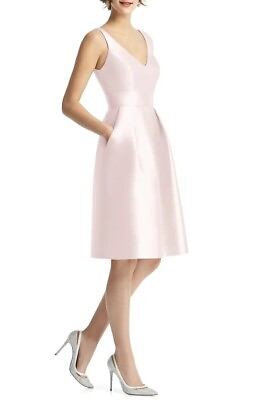 #ad Alfred Sung Blush Pink V Neck Satin Cocktail Dress Size 14 $214 D768 $79.98