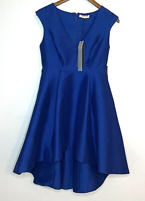 #ad Halston Heritage NEW High Low Formal Cocktail Dress Royal Blue Cap Sleeves Sz 4 $99.99