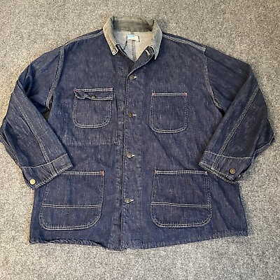 #ad #ad Vtg Sears Blue Jean Denim Chore Jacket Mens Xl 50s 60s Button Up Barn Work Coat $59.77