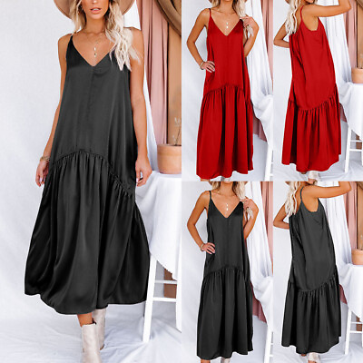 #ad #ad Womens Sexy V Neck Elastic Silp Maxi Dress Ladies Evening Cocktail Party Dresses $34.09