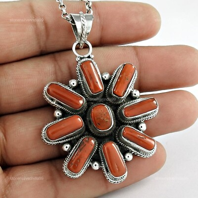 #ad Natural Coral Gemstone Jewelry 925 Sterling Silver Pendant Boho For Women E38 $112.42