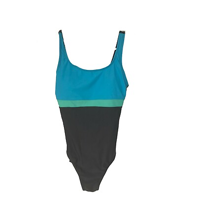 #ad Swimsuits for Women One Piece Color Block Blue Dark Gray Size S $9.99