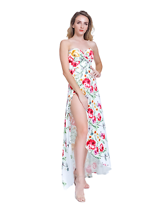 Allure Accents Sexy Summer Satin Floral with High Slit Maxi For Women $48.99