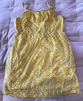 #ad Old Navy Yellow Black White Sleeveless Adjustable Straps Lined Summer Dress XL $12.99