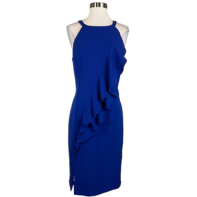 #ad #ad Vince Camuto Women#x27;s Cocktail Dress Size 14 Blue Sleeveless Ruffled Sheath $69.99
