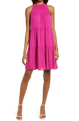 #ad New Chelsea28 Sleeveless Tiered Halter Shift Dress Pink Plumier Women#x27;s Size XS $27.99