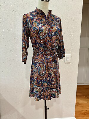 #ad Women#x27;s XL Vintage Multicolor Paisley Pull Over Midi Dress FREE Shipping $29.00