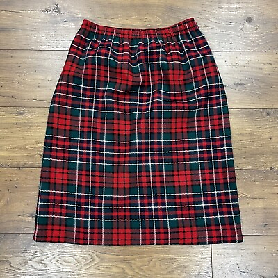 #ad Vintage Plaid Skirt Women 16 Red Wool Blend Knee Midi Length Elastic Waist Blair $29.99