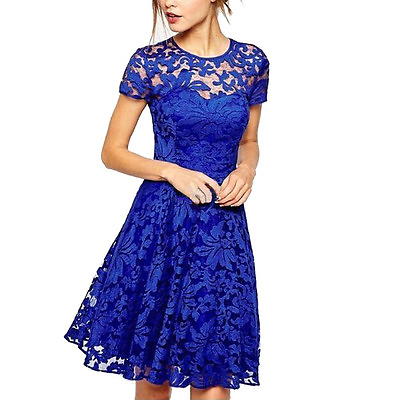 #ad New Women#x27;s Short Sleeve Lace Casual Evening Party Cocktail Short Mini Dress US $10.89