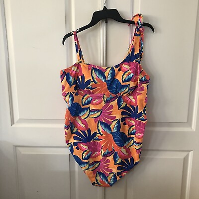 #ad Isabel Maternity Size 2XL Multi Tie Shoulder One Piece Maternity Swimsuit New $11.98