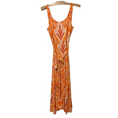 Ann Taylor LOFT Maxi Dress Floral Orange Sleeveless Belted Small $29.99