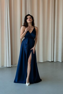 #ad Gorgeous Sleeveless Navy Blue Maxi Dress with Natural Waistline $115.00