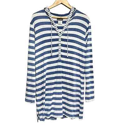 #ad Tommy Bahama Hooded Beach Cover Up Womens L Blue White Stripe Vacation Relax $28.00