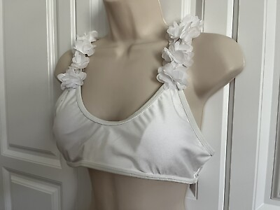 #ad Swimsuit Bikini Top Only White Flower Straps Small Nylon Spandex Tag Size is L $5.99