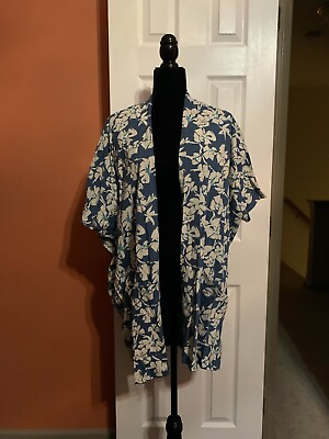 Natural By Known Supply Women M L Teal Blue Floral Hawaiian Cover up Cardigan $19.99
