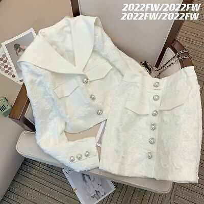 #ad White Tassel Jacket Women Single breasted Mini Skirts Sets 2023 Spring New Coat $61.59
