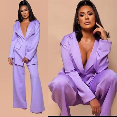 #ad Plus Size Purple Women#x27;s Suit 2 Pcs Casual BusinePeak Lapel Party Ladies Outfit $78.11