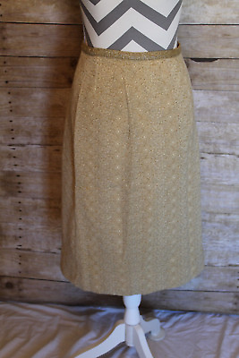 #ad Vintage FAB Gold Shimmer Pencil Skirt Long Sz 40 Metallic Waist Band Button Zip $10.00