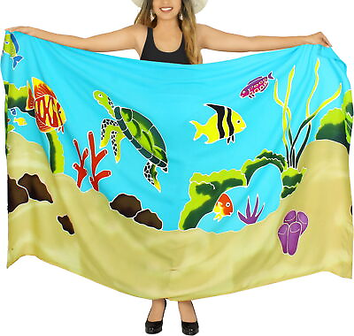 #ad LA LEELA Women#x27;s Sarong Skirt For The Beach Cover Ups Wrap 78quot;x43quot; Green U822 $23.31