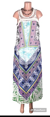 New Directions Womens Maxi Dress Petite L Multicolor Sleeveless White amp; Blue $18.99