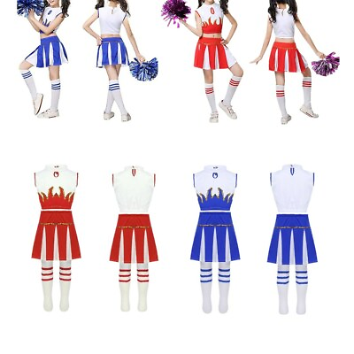 Child Cheerleader Uniform School Girl Fancy Dress Costume Outfit TopSkirtSocks $13.29