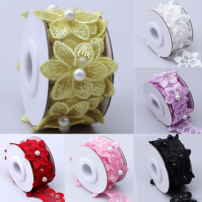 #ad #ad Flower Applique Lace Pearl Embroidery Fabric Sew Craft Trims Wedding Dress Decor AU $2.04