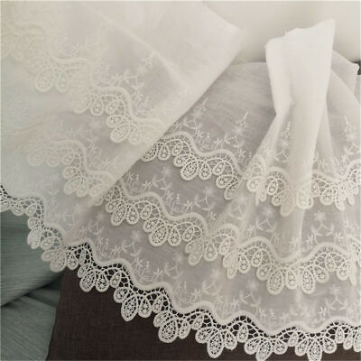 1 Yard Cotton Floral Embroidery Lace Trim Dress Curtain Fabric Ribbon Sewing $8.98