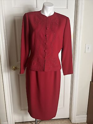 #ad PAPELL PETITES 12P RED SKIRT SUIT TWO PIECE BEADED $39.58