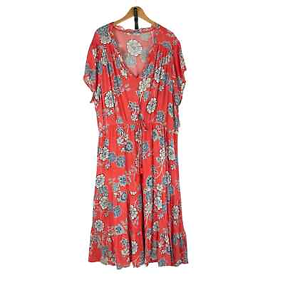 #ad Sonoma Boho Floral Tiered Maxi Dress Plus Size 4X Orange Cottagecore Cap Sleeve $39.87