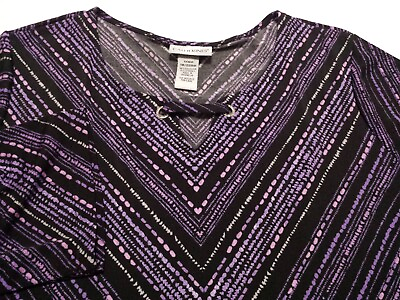 #ad Catherines Womens 1X Plus Petite Shirt 3 4 Sleeve V Neck Multicolor Striped $16.00