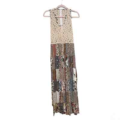 #ad VTG Zoe Lace Patchwork Mixed Media Maxi Dress Womens Small Cottage Boho FLAWS $17.99