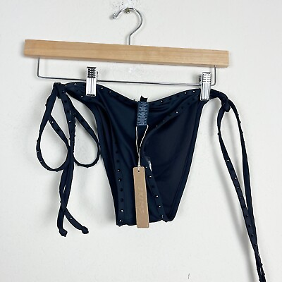 #ad Skims Rhinestone Tie Black Onyx Bikini Bottoms Size Medium $29.75