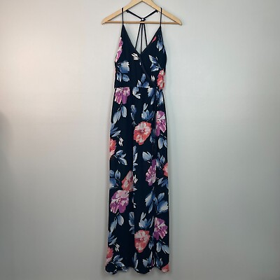 #ad Band of Gypsies Maxi Dress Small Blue Pink Floral Strappy Back Sleeveless Womens $12.00