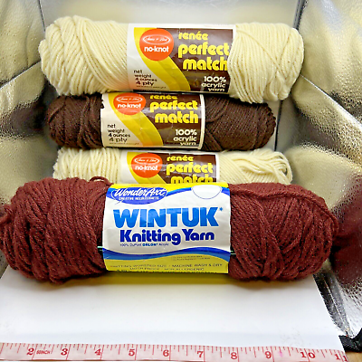 #ad #ad 4 Pc Yarn 3 Sears Perfect Match Acrylic Yarn and WonderArt Brown 4 oz $17.50